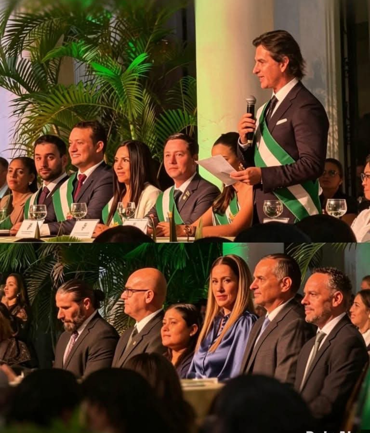 Alcalde Manuel Saavedra en su discurso junto a sus seis primeros secretarios designados.